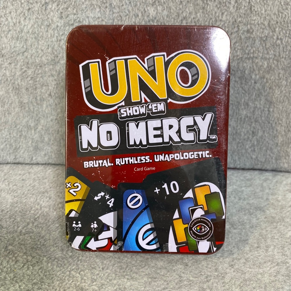 Mattel UNO Show Em No Mercy Card Game Unisex OS Red Collector Tin NIB Gift NEW